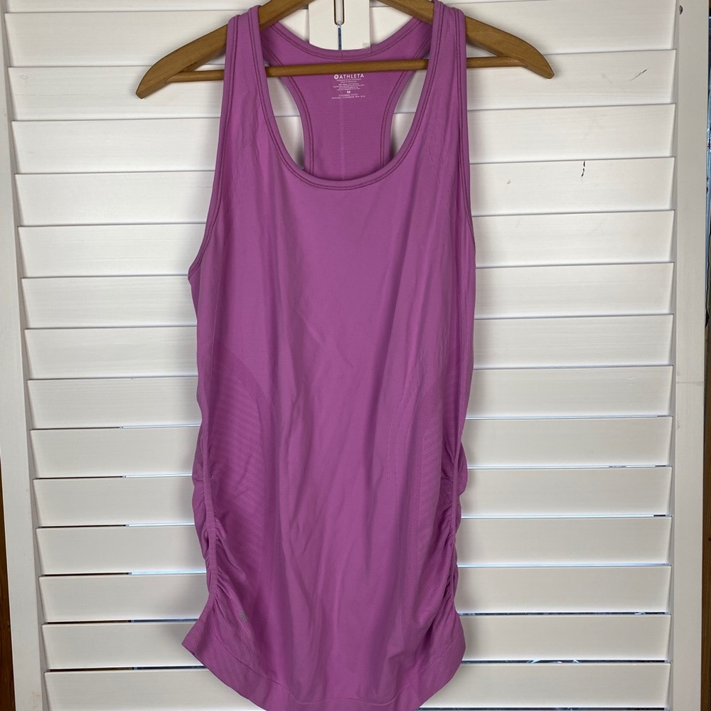 Athleta pink/purple side ruched tank M